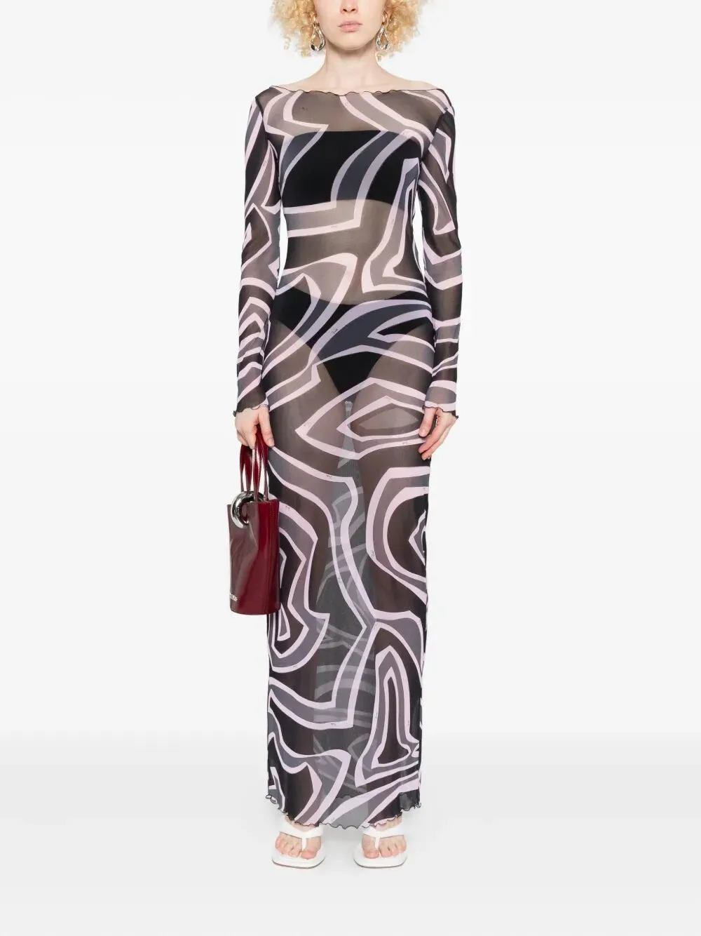 Abstract-Print Long-Sleeved Tulle Maxi Dress sold by Wanan Luxury product image thumbnail 3