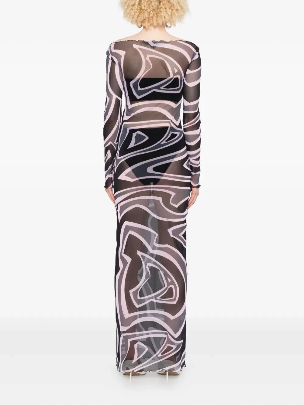 Abstract-Print Long-Sleeved Tulle Maxi Dress sold by Wanan Luxury product image thumbnail 4