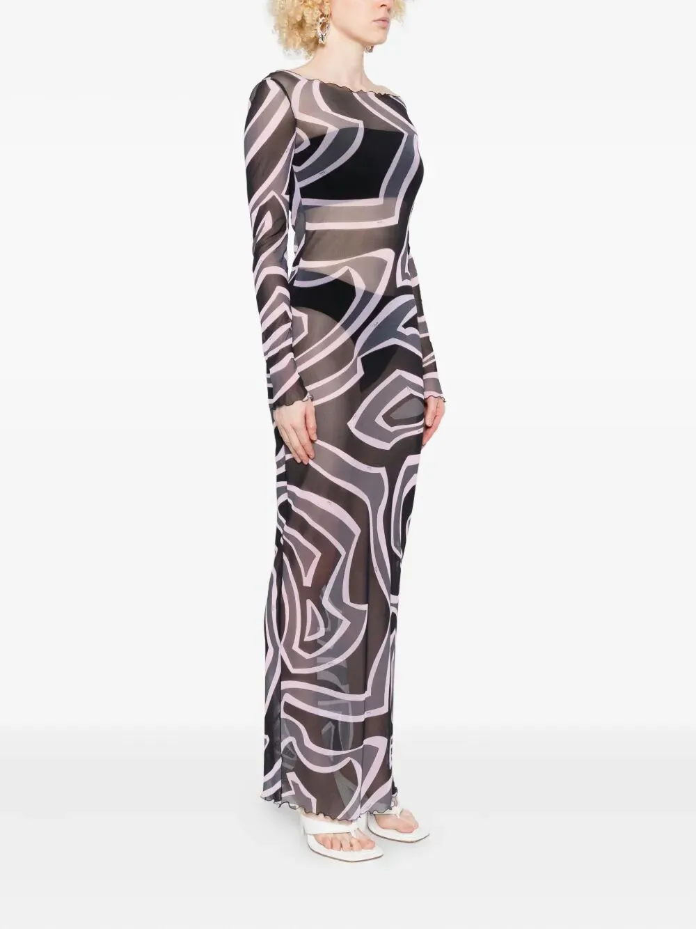 Abstract-Print Long-Sleeved Tulle Maxi Dress sold by Wanan Luxury product image thumbnail 5
