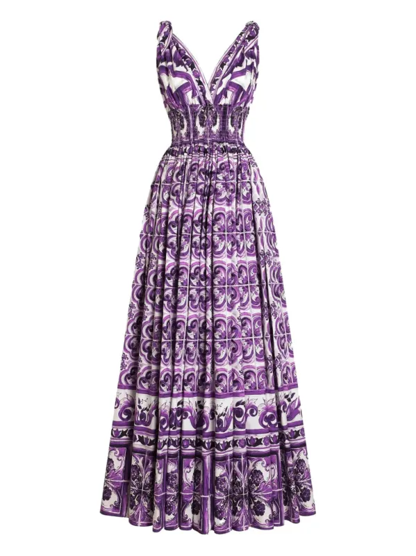 Midi Dress With Maiolica Print sold by Wanan Luxury