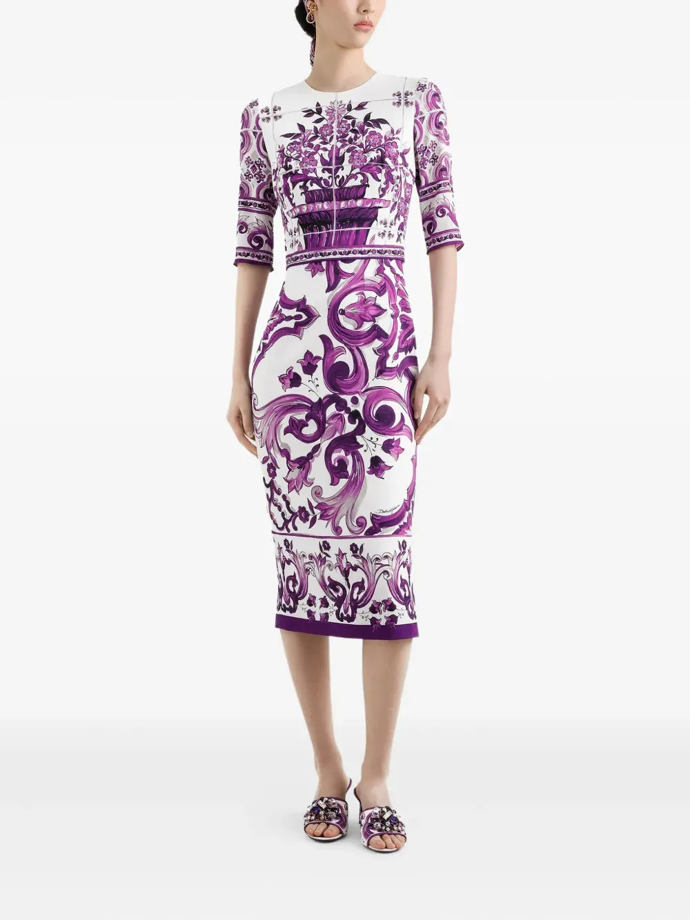 Midi Dress With Majolica Print sold by Wanan Luxury product image thumbnail 2