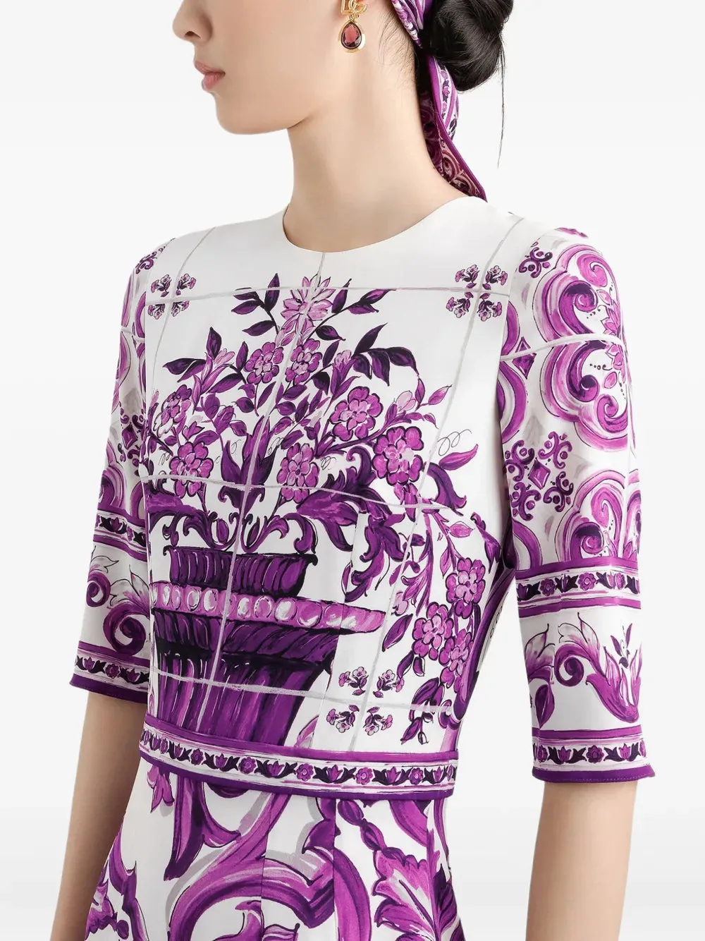 Midi Dress With Majolica Print sold by Wanan Luxury product image thumbnail 3