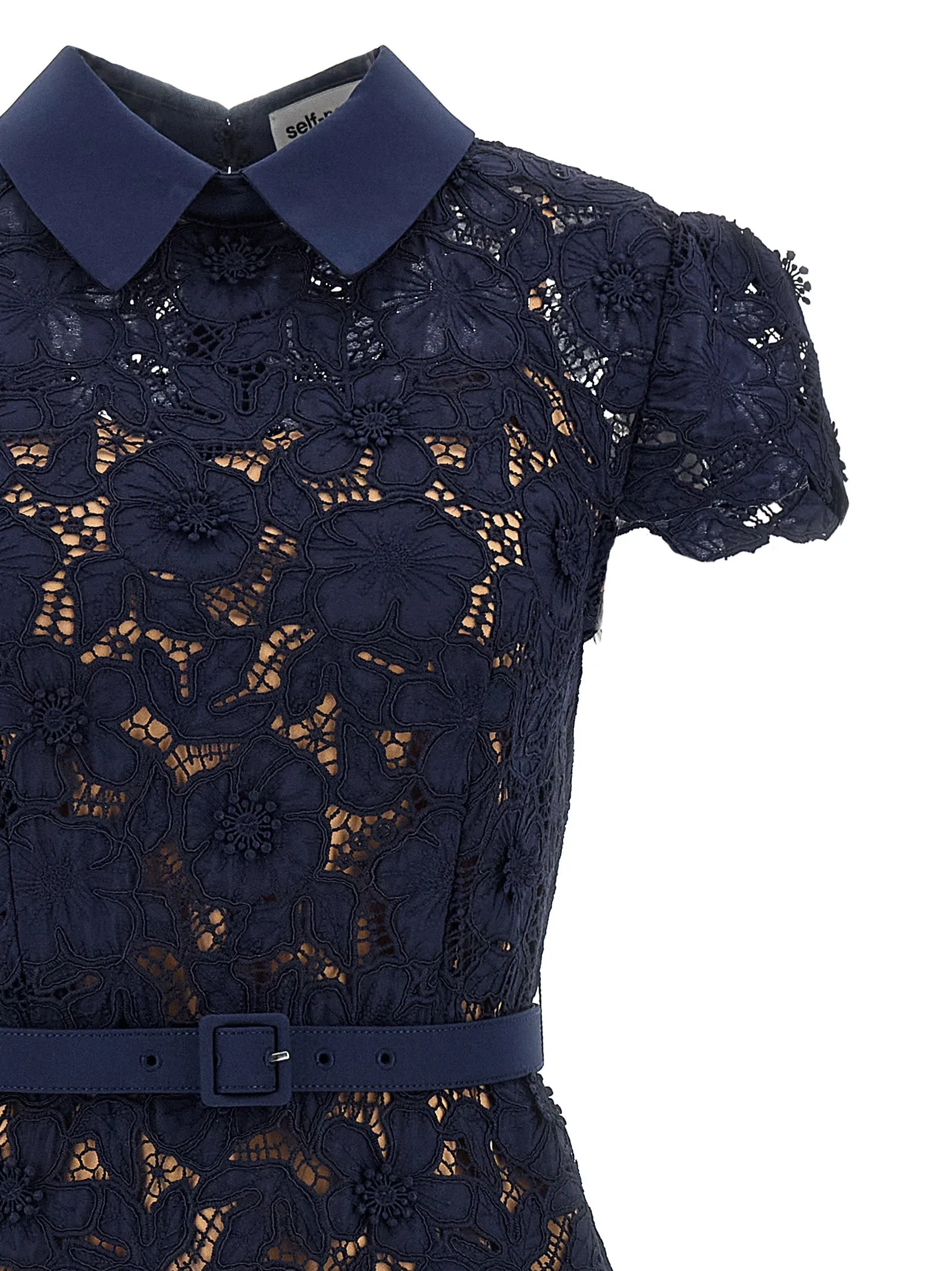 Navy Guipure Lace Midi Dresses Blue sold by Wanan Luxury product image thumbnail 3