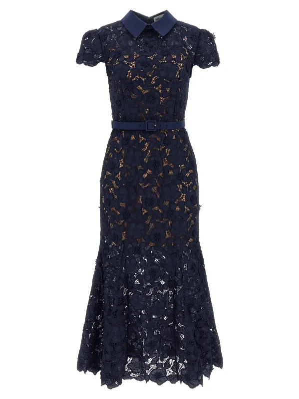 Navy Guipure Lace Midi Dresses Blue sold by Wanan Luxury