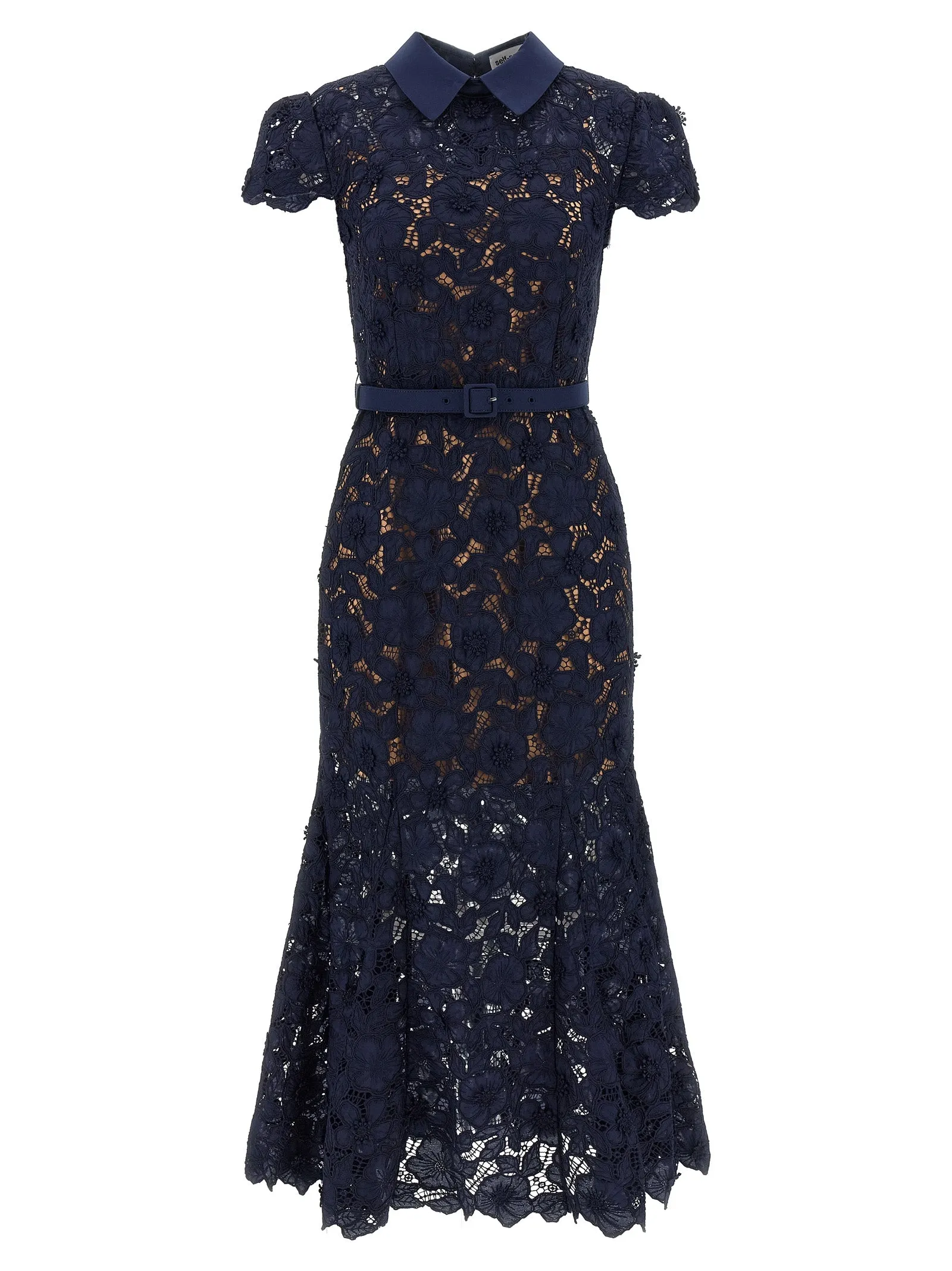 Navy Guipure Lace Midi Dresses Blue sold by Wanan Luxury