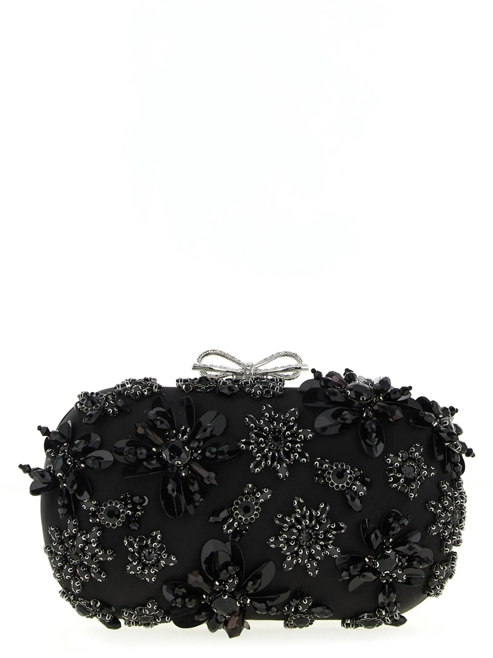 Black Satin Floral Crystal Clutch Black sold by Wanan Luxury