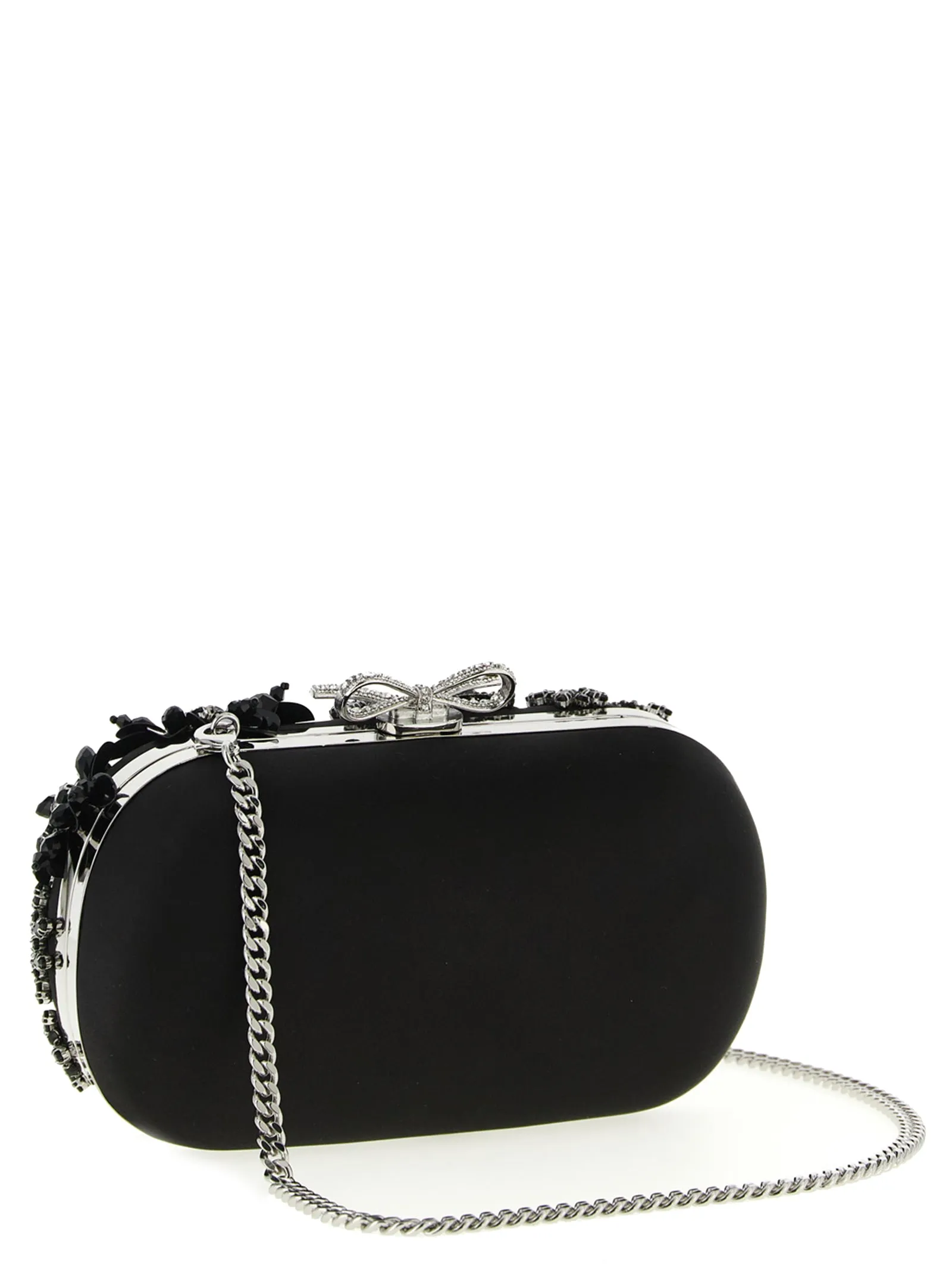 Black Satin Floral Crystal Clutch Black sold by Wanan Luxury product image thumbnail 2