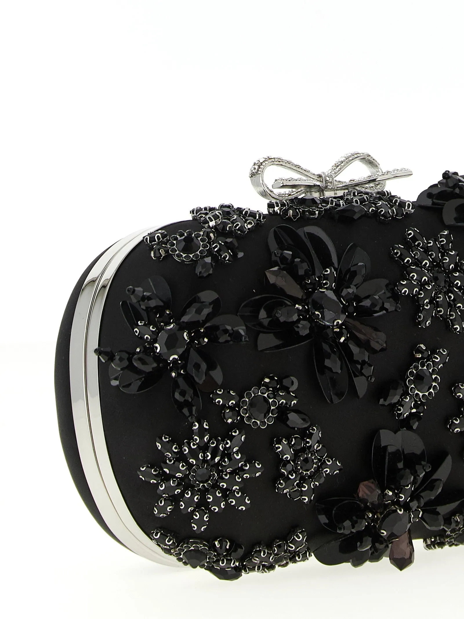 Black Satin Floral Crystal Clutch Black sold by Wanan Luxury product image thumbnail 3