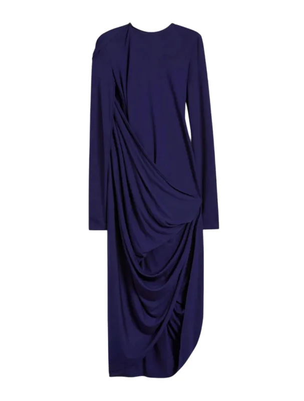 Asymmetrical Draped Dress - Runway - Dark Purple sold by Wanan Luxury