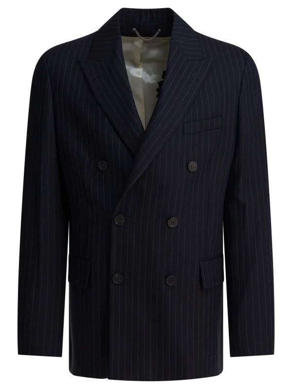 Double-Breasted Wool Blazer Jackets And Coats Blue sold by Wanan Luxury