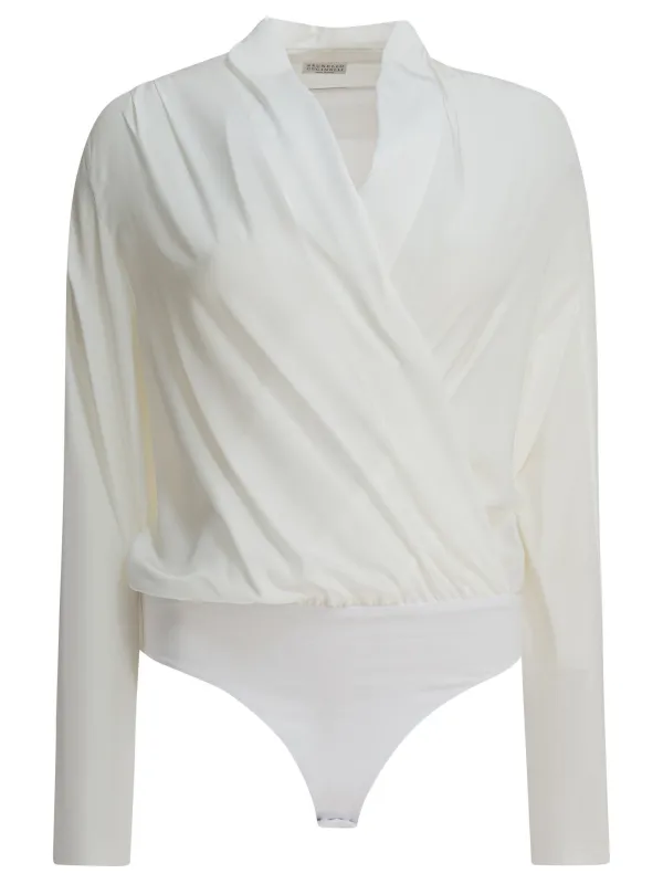 Silk Crepe De Chine Bodysuit Tops White made by Brunello Cucinelli