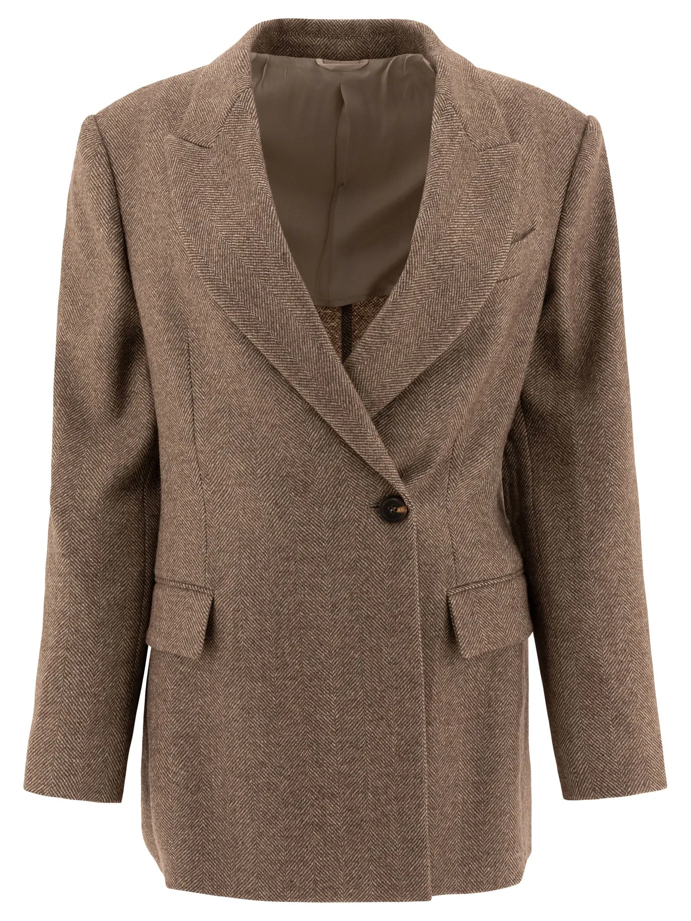 Brushed Techno Wool Chevron Blazer With Monili Jackets And Coats Brown sold by Wanan Luxury