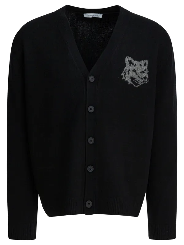 Wool Cardigan With Fox Head Knitwear Black sold by Wanan Luxury