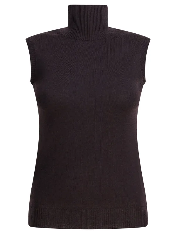 Mock Neck Sleeveless Knitwear Brown sold by Wanan Luxury