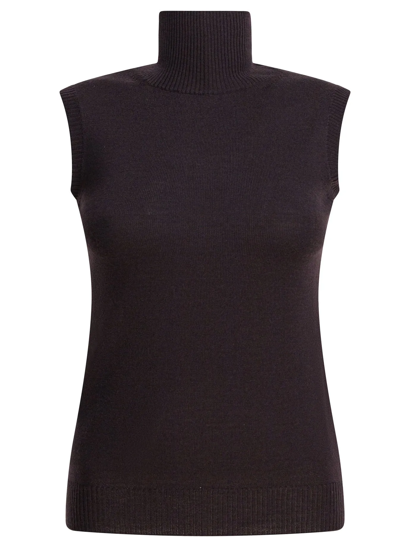 Mock Neck Sleeveless Knitwear Brown sold by Wanan Luxury