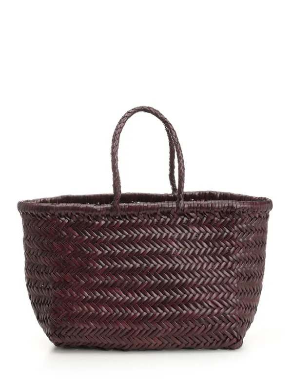 Woven Leather Basket Small Handbags Bordeaux sold by Wanan Luxury