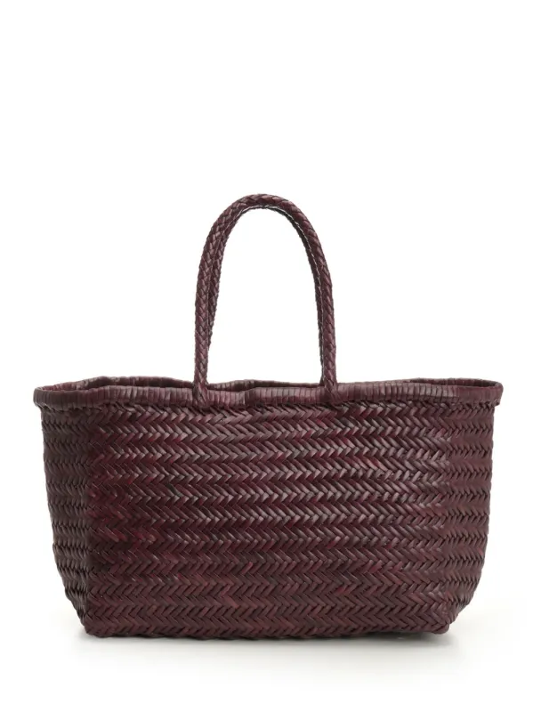 Large Woven Leather Basket Handbags Bordeaux sold by Wanan Luxury