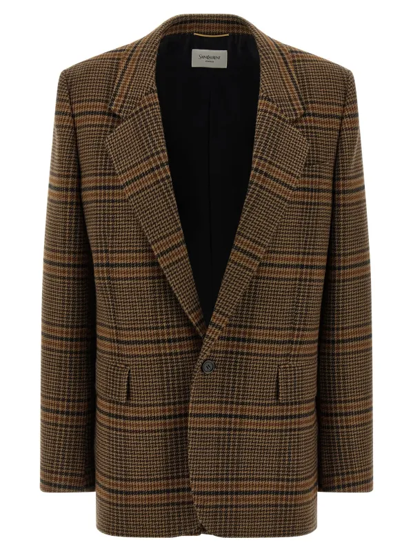 Prince Of Wales Wool Blazer Blazers Brown sold by Wanan Luxury