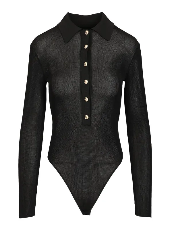 Viscose Knitted Bodysuit Knitwear Black made by Self-Portrait