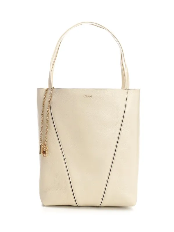 Chloé Spin Large Hammered Leather Tote Bag Handbags Beige made by Wanan Luxury