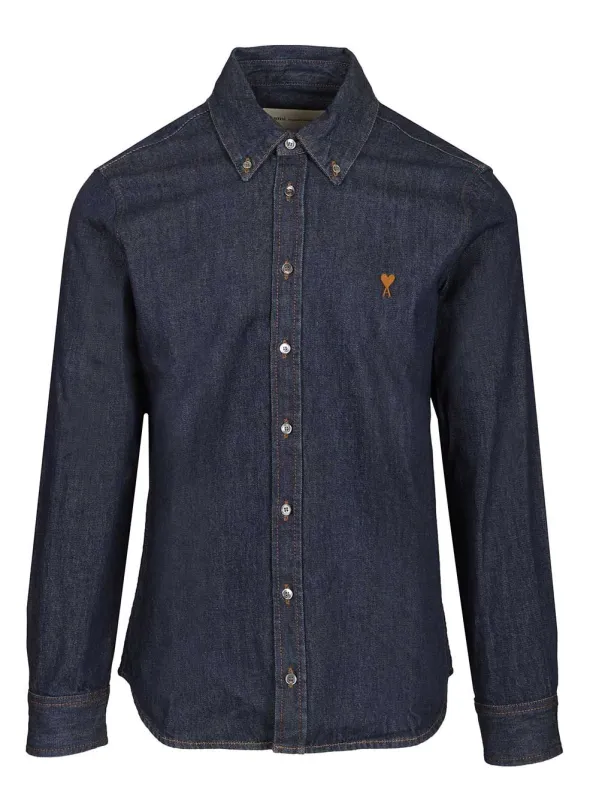 Contrasted Ami De Coeur Shirt Raw Indigo Light Denim Shirts Blue sold by Wanan Luxury