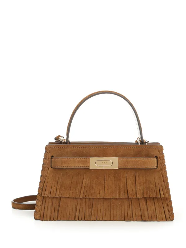 Lee Radziwill Petite Suede Fringe Mini Top Handle Handbags Brown sold by Wanan Luxury