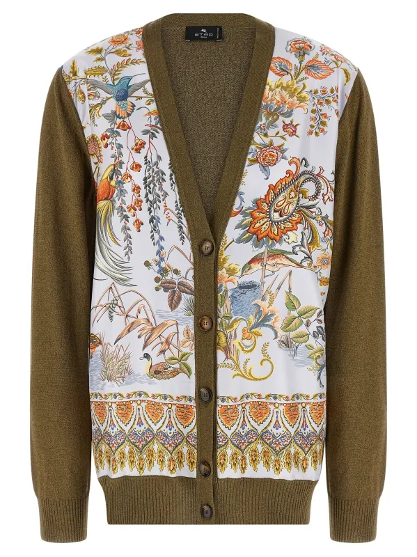 Paisley Silk Insert Cardigan Sweaters And Cardigans Green sold by Wanan Luxury