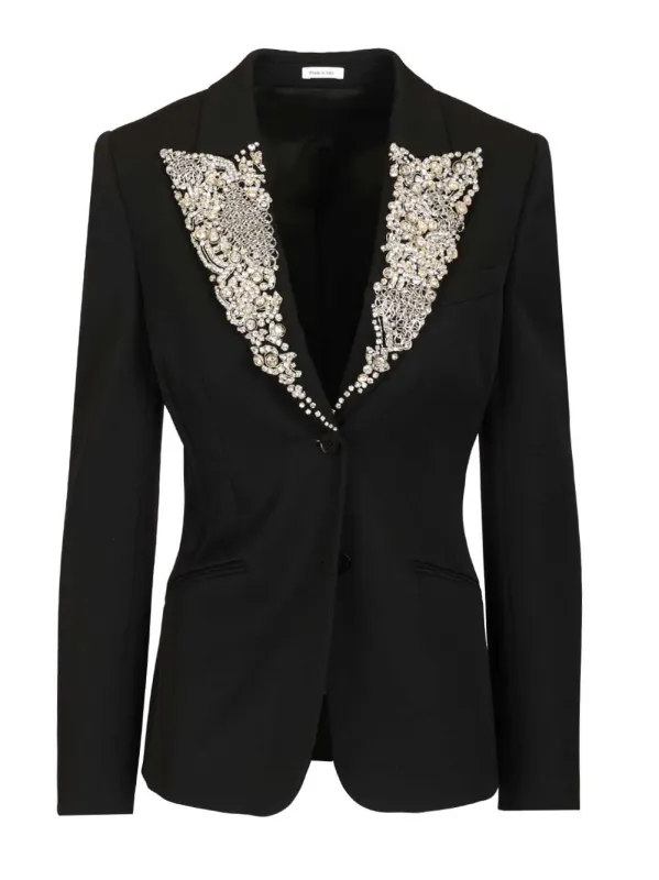 Single-Breasted Jacket With Chainmail-Style Embroidery Jackets Black sold by Wanan Luxury
