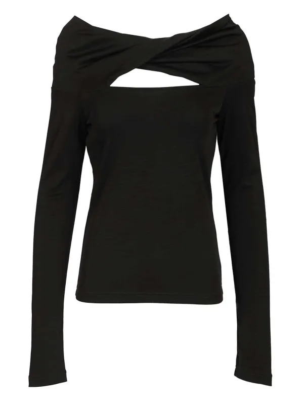 Orafo Off-Shoulder Top In Virgin Wool Tops Black made by MaxMara