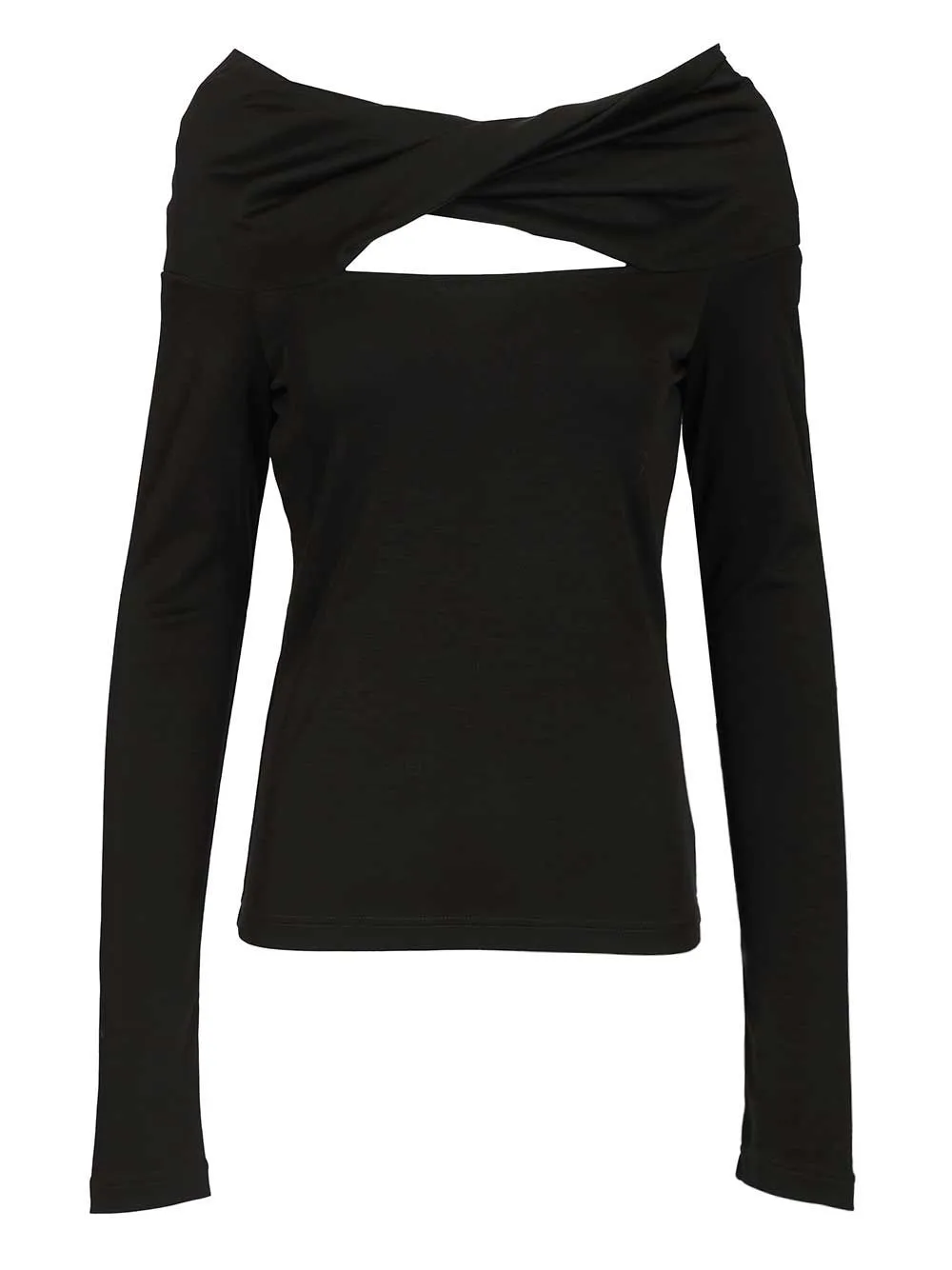 Orafo Off-Shoulder Top In Virgin Wool Tops Black sold by Wanan Luxury