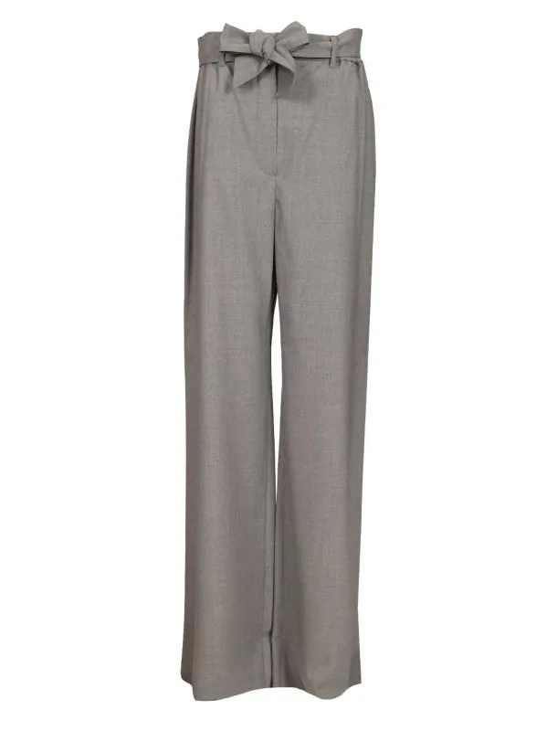 Salpa Wide Leg Wool Pants With Belt Trousers Grey sold by Wanan Luxury