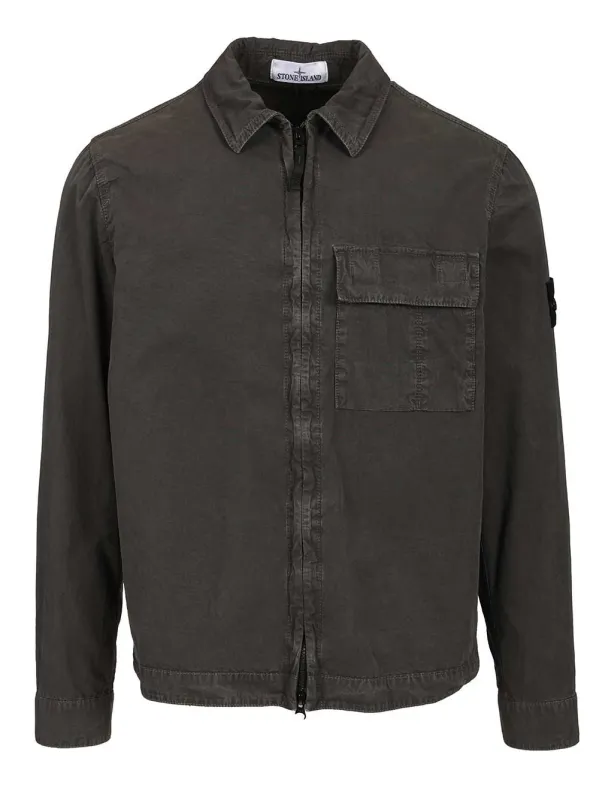 Organic Cotton Canvas Overshirt Shirts Black made by Stone Island