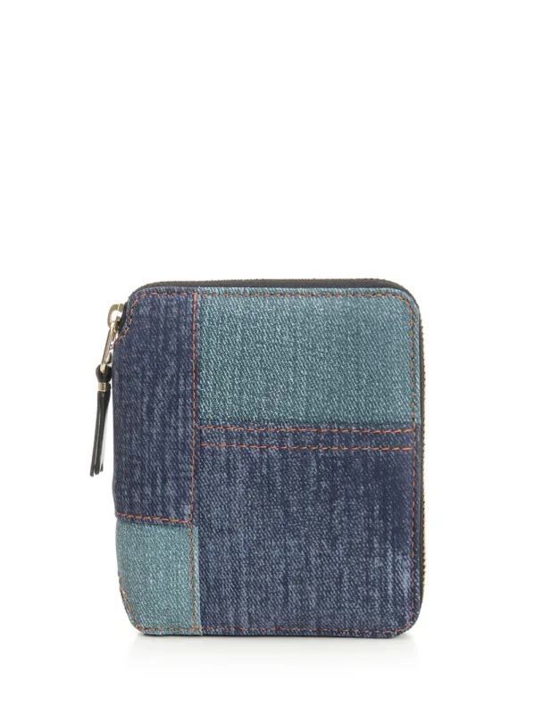 Patchwork Leather Denim Effect Zip Around Wallet Wallets Blue sold by Wanan Luxury