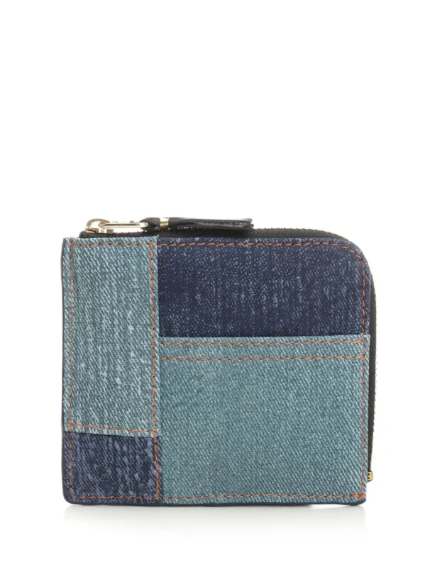 Patchwork Leather Denim Effect Zip Wallet Wallets Blue sold by Wanan Luxury