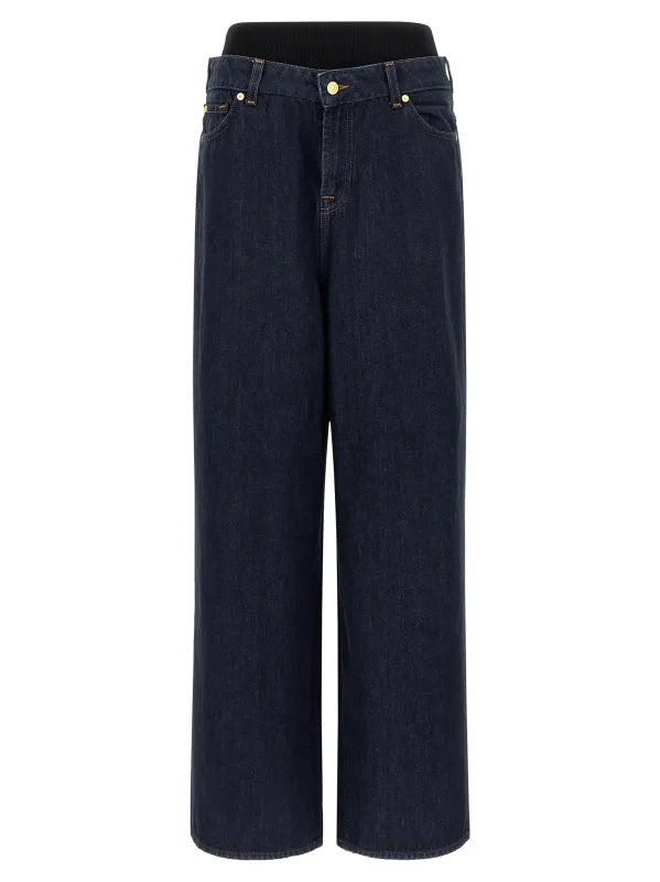 Banded Slouchy Wide Jeans Blue sold by Wanan Luxury