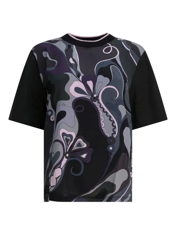Cotton T-Shirt With Printed Silk Insert sold by Wanan Luxury