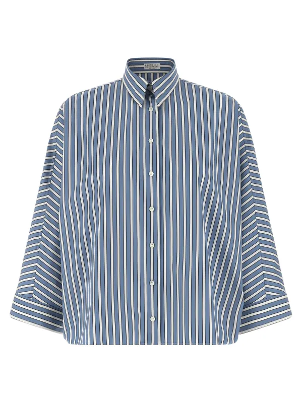 Monile Striped Shirt Shirt And Blouse Light Blue sold by Wanan Luxury
