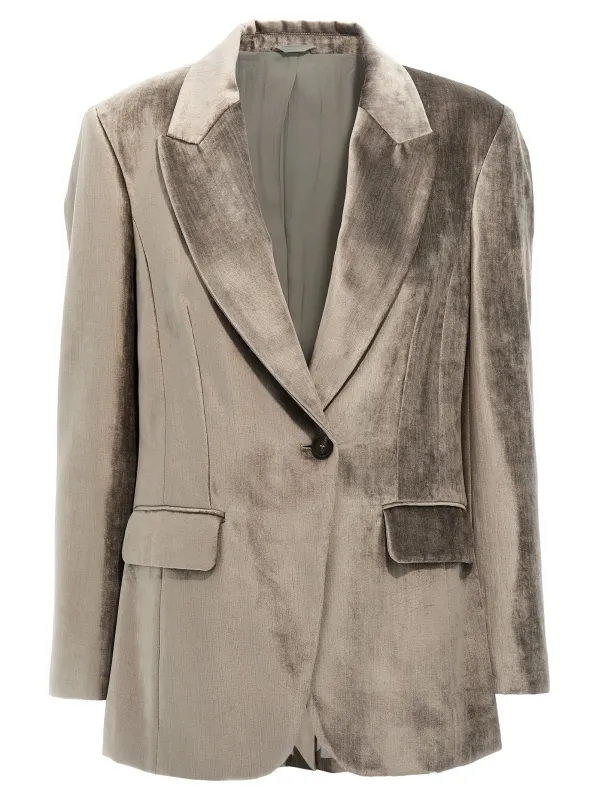 Single-Breasted Chenille Blazer Blazers Gray sold by Wanan Luxury