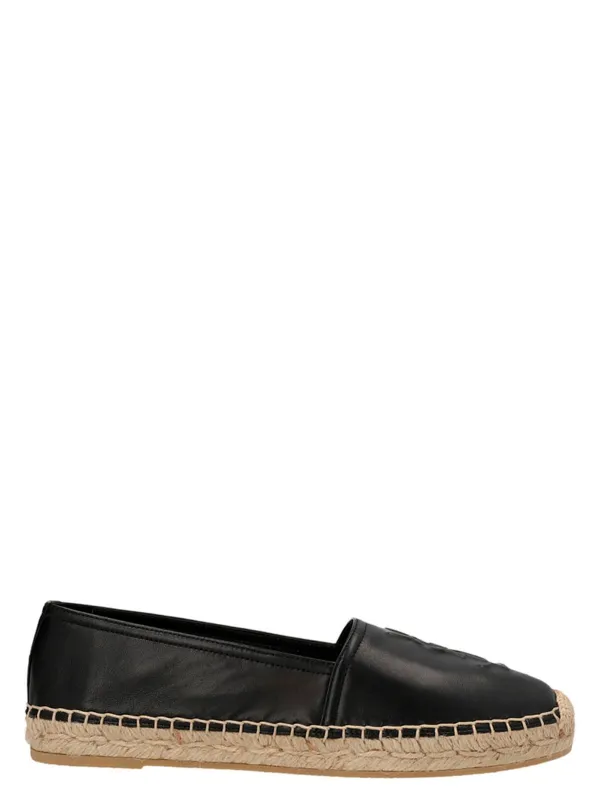 Logo Leather Espadrilles Flat Shoes Black made by Yves Saint Laurent