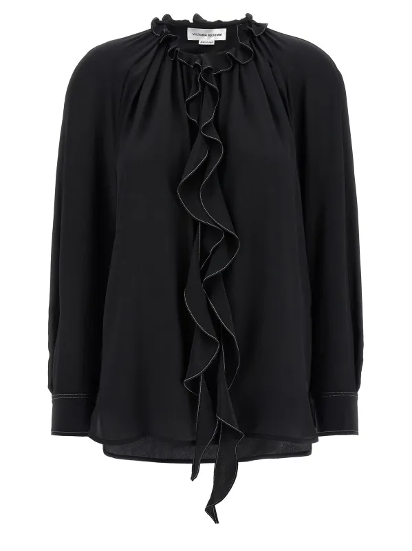 Ruffle Shirt And Blouse Black sold by Wanan Luxury