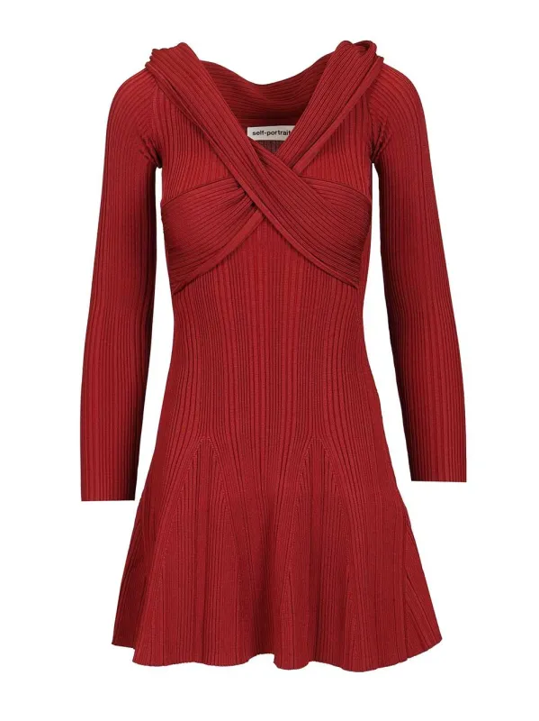 Knit Mini Dress Dresses Bordeaux made by Self-Portrait