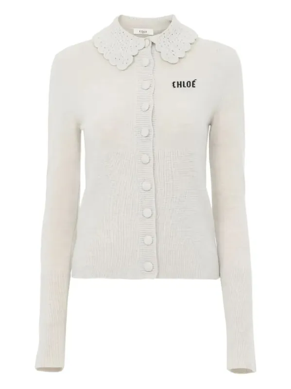 Crocheted Collar Wool Cardigan made by Chloe