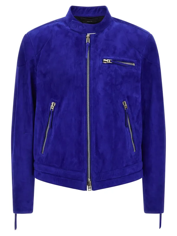 Biker Jacket Puffer Jackets Blue made by Tom Ford