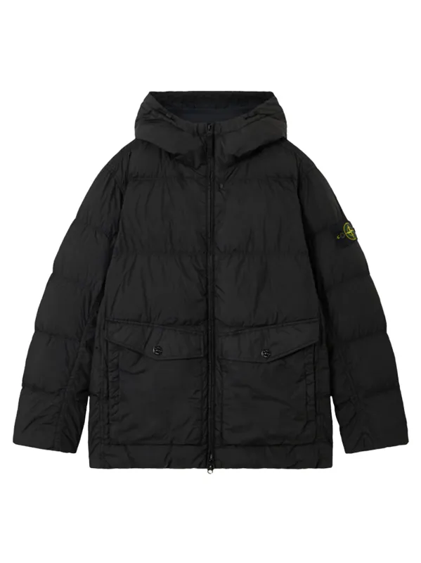 Crinkle Hooded Down Jacket In Recycled Nylon Rep sold by Wanan Luxury