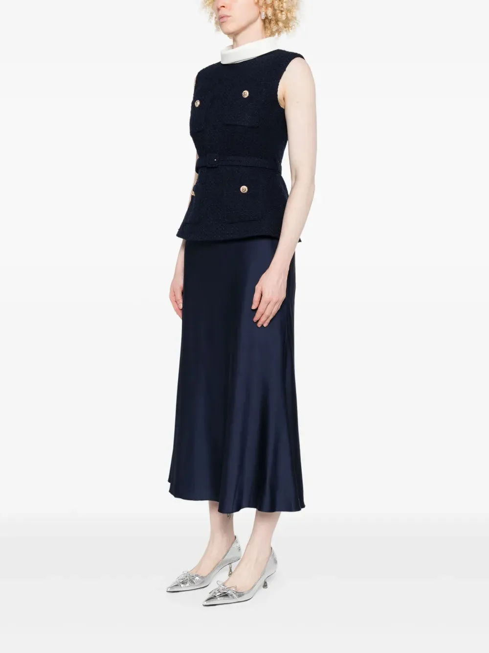 Navy Boucle Sleeveless Midi Dress sold by Wanan Luxury product image thumbnail 3