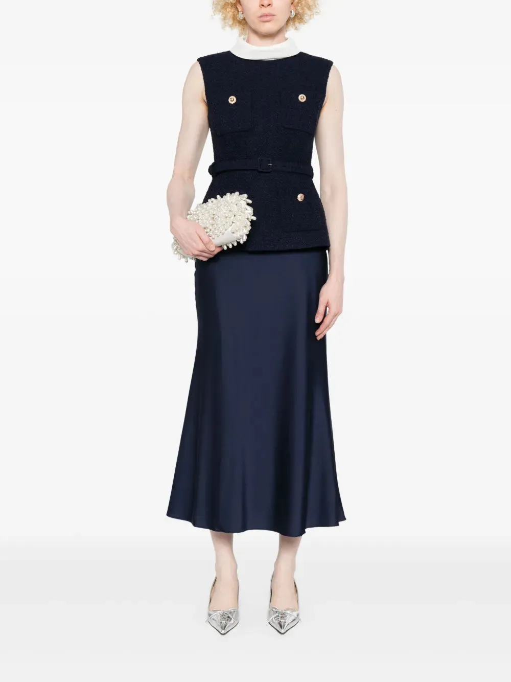 Navy Boucle Sleeveless Midi Dress sold by Wanan Luxury product image thumbnail 2