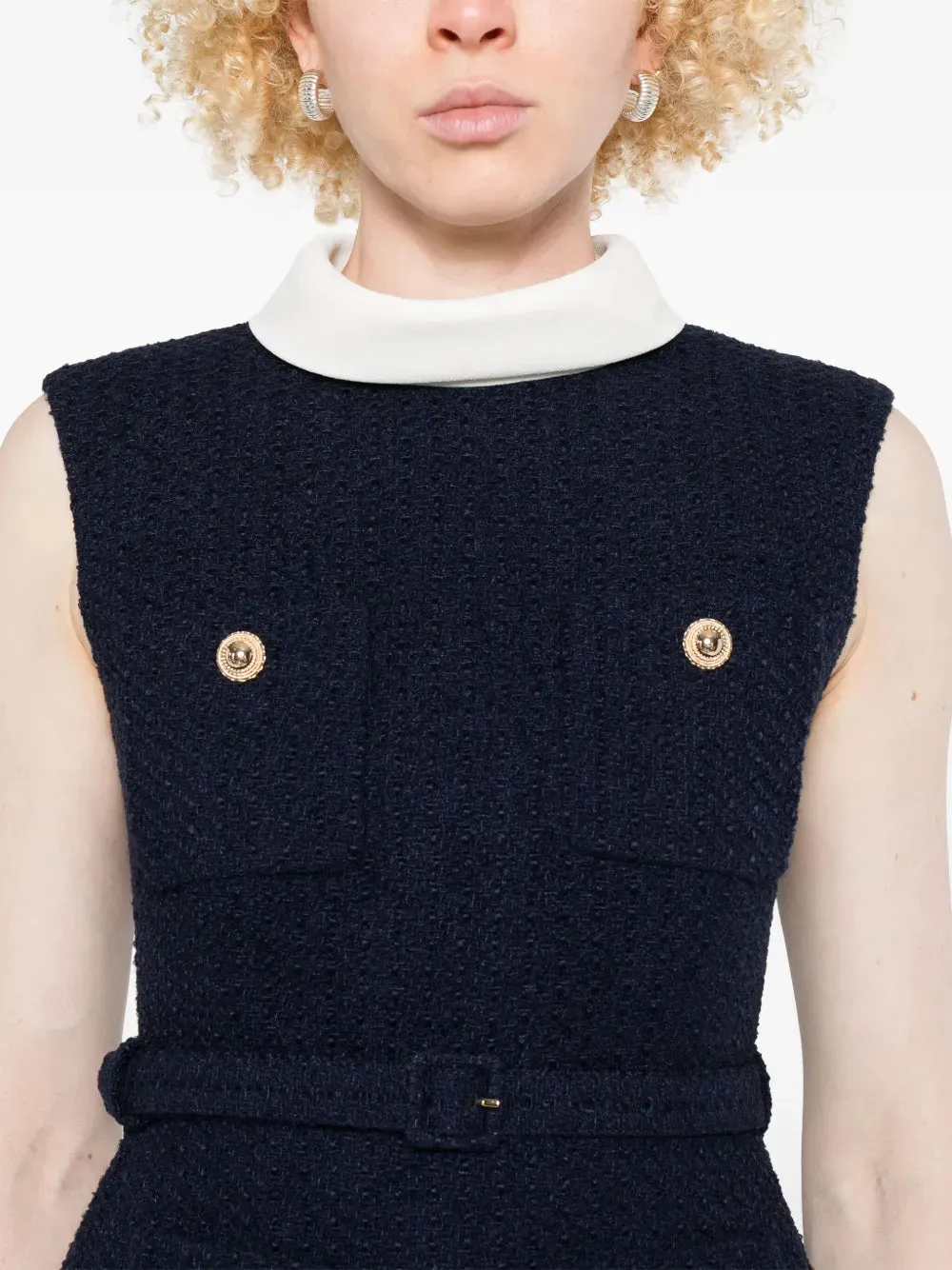 Navy Boucle Sleeveless Midi Dress sold by Wanan Luxury product image thumbnail 5