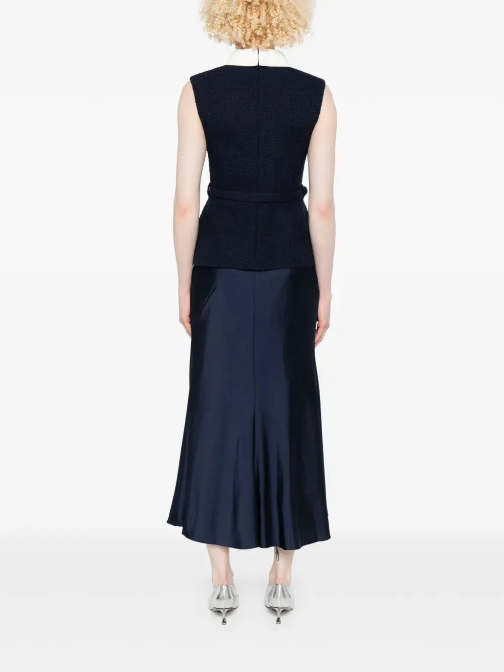 Navy Boucle Sleeveless Midi Dress sold by Wanan Luxury product image thumbnail 4