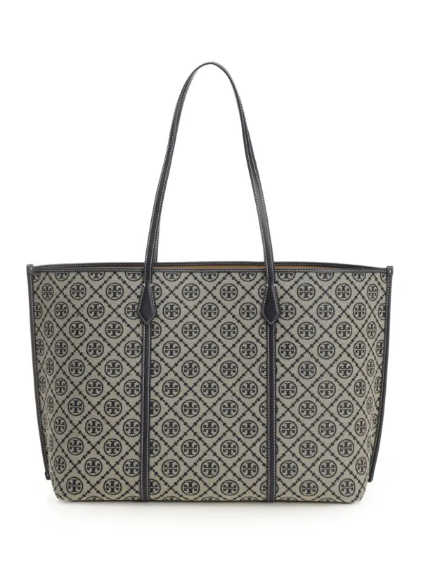 T Monogram Zip Tote Shoulder Bags Blue made by Tory Burch