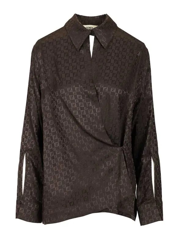 Ff Jacquard Silk Shirt Tops Brown sold by Wanan Luxury